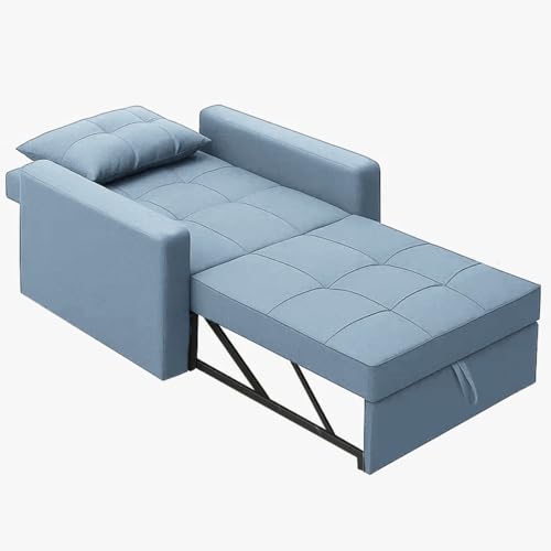 Image of Sleepify Tressia 1 Seater Pull-Out Premium Fabric Sofa Cum Bed Sofa Set for Living Room (Sky Blue Fabric)