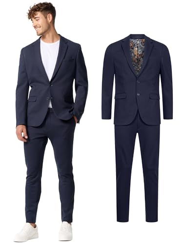 JEFF Herren JFEzra Set Anzug 2-teilig Sakko Hose Bundle | elastischer Herrenanzug Regular Fit für Männer Dark Navy, 56