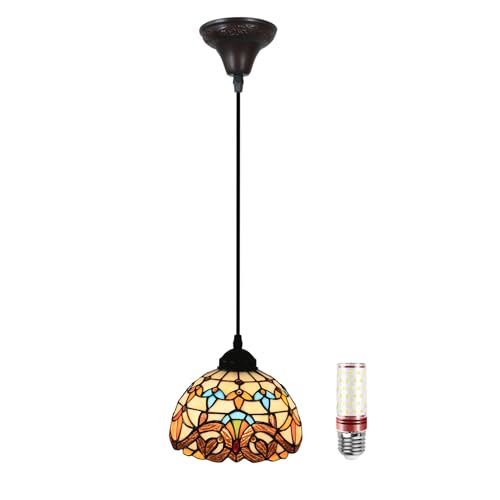 Uziqueif Lustre Chambre, Tiffany Lampe Suspendue, Lustres Verre Vintage, E27 Lampe Plafond, Suspension Luminaire pour Cuisine Salon Salle Manger Couloir,...