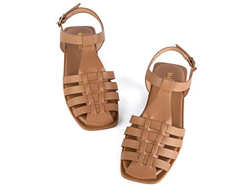 MaxMuxun Women's Flat Sandals Closed Toe Summer Roman Sandals Beach Sandals Square Toe Gladiator Outdoor Shoes3