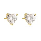 Lirzxin Pendientes de oro amarillo 750 585 375 para mujer, sencillos con 3 garras, corazón moissanite, 1 quilate, sin níquel, joyas auténticas, oro, Einheitsgröße, Oro amarillo de 18 quilates