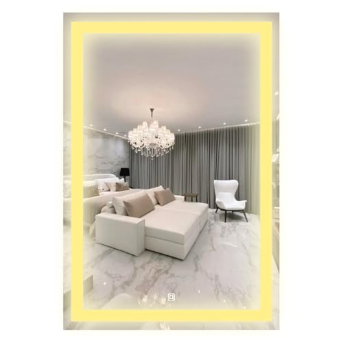 Espelho Retangular Com 3 Tons de LED - Grande de parede moderno jateado lapidado decorativo com iluminação e Botão Sensor touch screen (3 cores de Luz - LED QUENTE, NEUTRO E FRIO) (30x40cm)