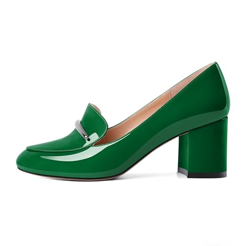 Image of Eldof Women's Pumps Block Heel Round Toe Slip On Chunky Loafer Heel Dress Shoes Pumps for Women 2.5 Inches