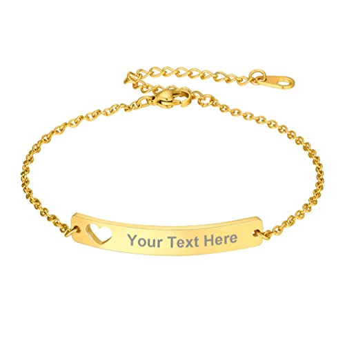 PROSTEEL Bracelet Femme Plaqué Or 21cm Personnalisable, Gourmette Fille Doré avec Plaque Personnalisable 16+5cm
