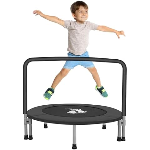 RAVS 3ft Indoor Trampoline for Kids Toddler Updated Full Foam Covered Handle Foldable Small Trampoline Garden Outdoor Easy Quick Setup 36 inch Black Cover