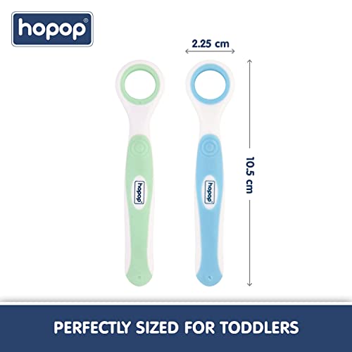 Image of Hopop Tongue Cleaner For Baby | Rounded Edges Baby Oral Cleaner Toothbrush, Manual Operation| 100% Safe Kids Tongue Cleaner | Suitable From 3+ Months | Pack Of 2 | Blue & Green