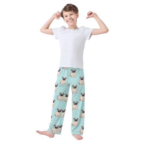 ZZKKO Cute Pugs Dog Light Blue Boys Pants for Kids Jogger Pants with Pockets S-XL2