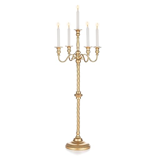 Candelabro de boda para piso alto, candelabro dorado de 5 brazos, Inweder de 88 cm, portavelas de metal en espiral, portavelas antiguos para centros de mesa de Navidad, eventos, ceremonia, recepción