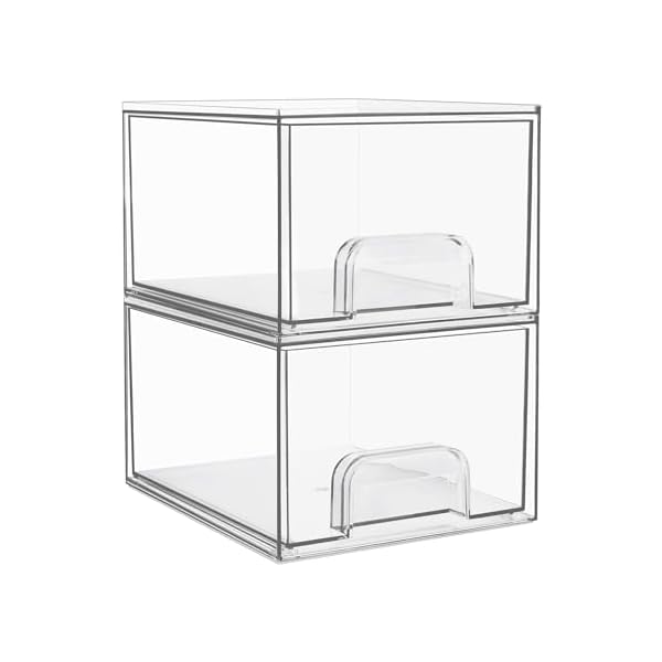 Vtopmart 2 Stück Schubladen Organizer, Transparent Badezimmer Organizer mit 16 Rutschfeste Matte, Schminktisch Organizer für Badezimmer, Schminktisch, Unter Waschbecken
