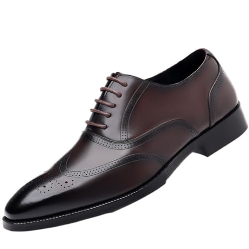 Men's Lace Up Brogue Dress Shoes Genuine Leather Round Toe Breathable Classic Business Casual Oxford Wedding Groom Footwear