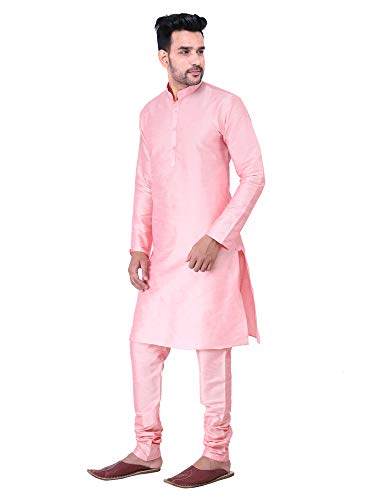 Image of HUZUR Men's Silk Solid Straight Long Kurta Pyjama Set| Ethnic Wear