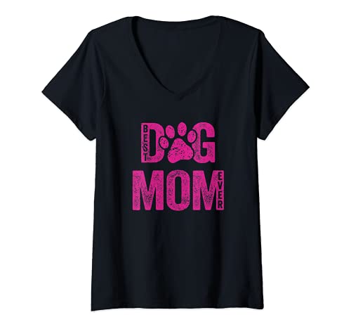 Donna Best Dog Mom Ever Shirt Dog Mama Dog Lover Tee Dog Mommy Maglietta con Collo a V