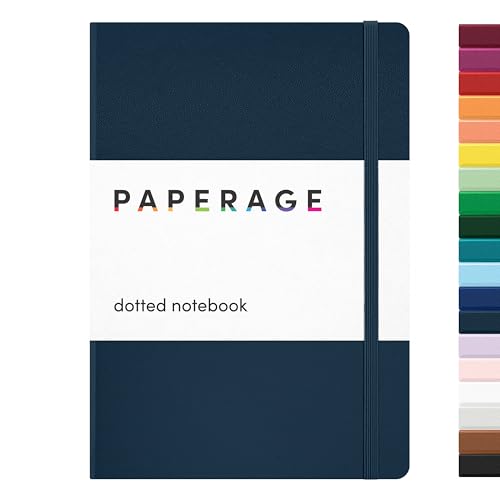Image of PAPERAGE Dotted Journal Notebook, (Navy), 160 Pages, Medium 5.6 in x 8 in - 100 GSM Thick Paper - Hardcover Journaling Notebook for Work, School & Bullet Journaling