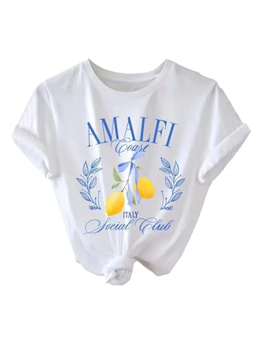 SOLY HUX Women's Summer Graphic Tees Crew Neck Short Sleeve T Shirt Vintage Aesthetic Tops