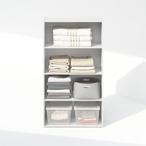 Image of Furinno Reed Closet Organizers and Storage, 4-Tier Closet Organizer, Open Shelf Closet Storage, for Wardrobe, Bedroom, Living Room, White