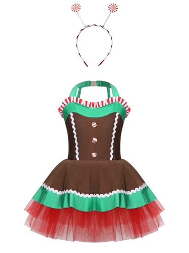 Robe pain d'épice fille de 3 à 14 ans costume de Noël marron
