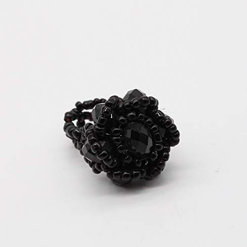 Handmade Blooming Rose Flower Crystal Stretch Ring Elastic Rope with Colorful Crystal Beads Adjustable Statement Ring2