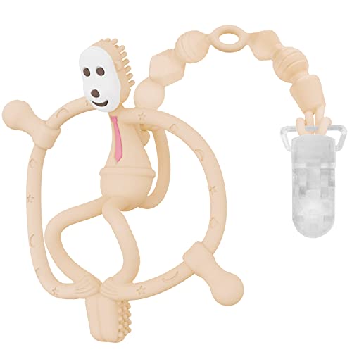 Beißringe für Baby - BPA freies weiches Silikon Beißspielzeug, Beißring-Set für Babys ab 3 Monaten mit Clip, Leicht zu greifende, leicht zu reinigende Beißhilfe für Babys, Khaki Cover