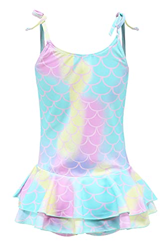 Girls One Piece Swimsuits Mermaid Bathing Suit for Kids Hawaiian Swimwear with Skirt Swim Dress 3-16 Years2