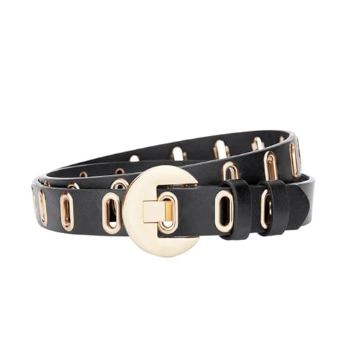 Casual Round Buckle Leather Belt Thin Hollow Women Waistband Korean Style Hole Waist Belt Women Belt 1 piece