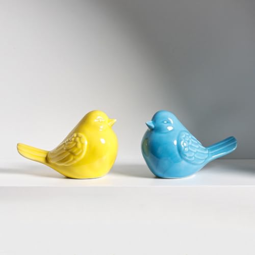 Figurines de aves de cerámica, par decorativo para hogar