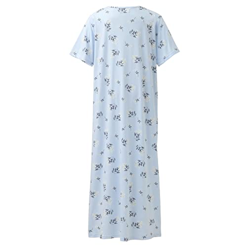 Keyocean Women Nightgowns, Soft 100% Cotton Lightweight Short Sleeve Night-dresses for Ladies