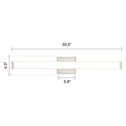 Image of Bathroom Vanity Light Brushed Nickel Square LED 24 inch 14W 4000K Natural White Light Wall Bar Lighting Fixtures Over Mirror (Brushed Nickel, 33.5 inch 5CCTDimmable)