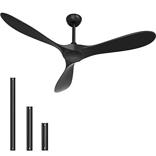 BECLOG Ceiling Fan With Remote Control,Indoor/Outdoor Ceiling Fans with Noiseless DC Motor and 3 Downrods.60inches,Matte Black