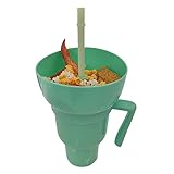 porfeet Tumbler Popcorn Large Cup Snack Cup, Drink Cup Stadium Tumbler with Snack Bowl, 2 in 1 Snack Drink Cup with Straw, Portable Beverage Cup Top Snack Bowl Green