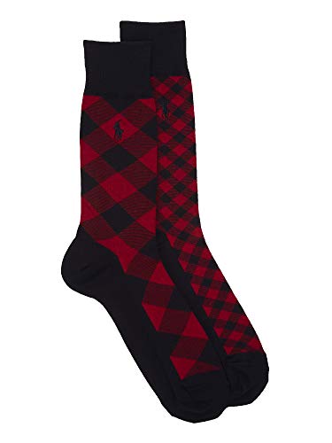 POLO RALPH LAUREN Men's Small Large Buffalo Check Socks, Red, One Size