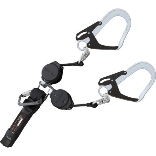 タジマ 新規格安全帯 フルハーネス用ランヤードVR150L ダブルL5 A1VR150L-WL5 邪魔にならない小型巻取器 落下距離を最短に抑えるロック装置付き巻取リール より戻し付き軽量スチールフックL5 腰道具にランヤードが干渉しない上分岐 高耐久布製