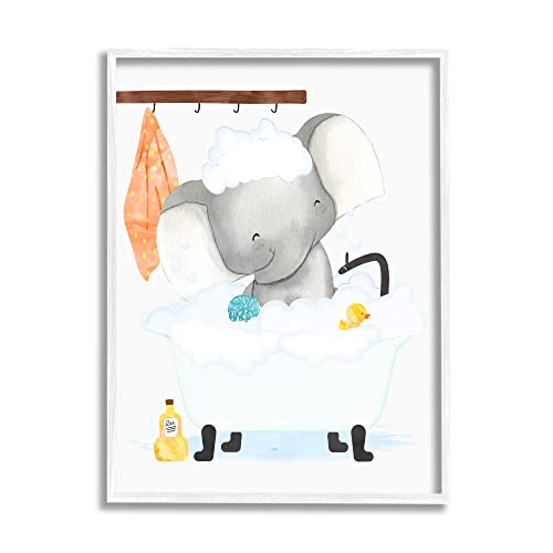 Image of 'Children's Baby Elephant Bubble Bath Rubber'| Framed Giclee Art | Stupell Industries | White, 11 x 14 Inches, Easy to Hang and Sturdy, Made in USA, by Erica Billups