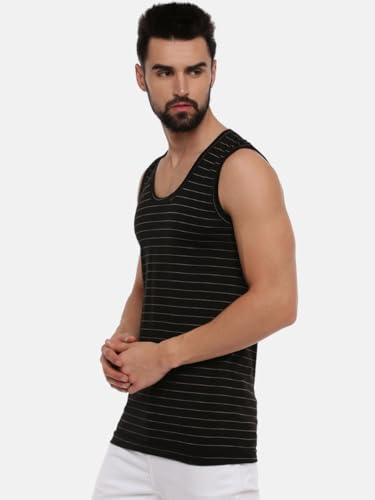 Image of RAMRAJ COTTON Men's Assorted Super Light Sleeveless Combed Cotton|Striped Vest /Banian