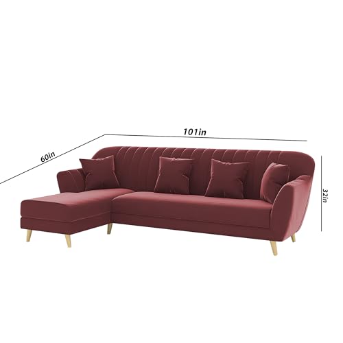 Image of Atticus LHS 6 Seater L Shape Sofa Set for Living Room (Maroon Fabric) Premium Fabric Sofa Set