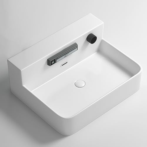 Lavabo Rectangular De Porcelana Blanca De 20 Pulgadas, Lavabo De Baño De Pared, Tocador Pequeño Flotante Para Tocador, Diseño Moderno, Solución Que Ahorra Espacio, 20.3 Pulgadas/51.8 Cm, 20.3 Pulgada