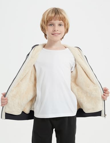 Image of Kids Sherpa Lined Zip Up Hoodie Winter Warm Fleece Jacket 4-15Y