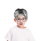 HyperFun Old Man Costume For Kids School Grandpa Dress Up Accessories For 100th Day Including Old Man Eyebrows & Moustache, Fake Glasses, Old Man Costume Wig For Kids Gray