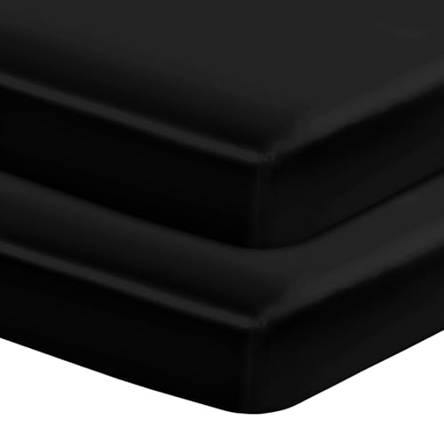 Image of Entisn 28x52 Satin Fitted Crib Sheet 2 Pack, Black | 8-Inch Deep Pocket Snug Fit, Silky Satin Protects Hair And Skin, No-Slip Reinforced Edges, Machine Washable Fade-Resistant
