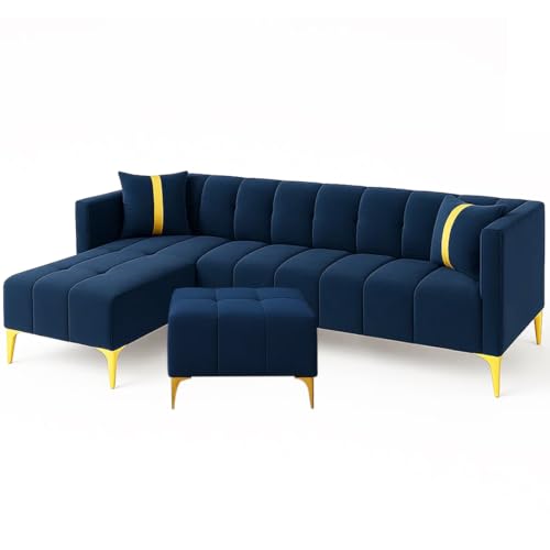 Image of Sleepify Livingstyle 6 Seater LHS L Shape Sofa Set with Centre Table (Blue)