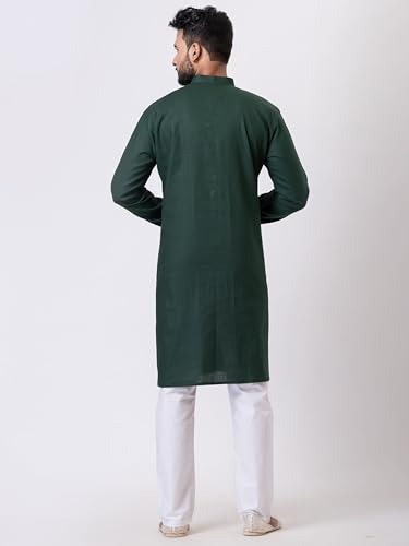 Image of Men's Dark Green Kurta with Golden Printed Design, Full Sleeve Ethnic Wear for Festive Occasions