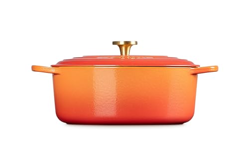 Le Creuset Enameled Cast Iron Signature Oval Dutch Oven, 6.75 qt., Flamme Doree with Crucible Knob