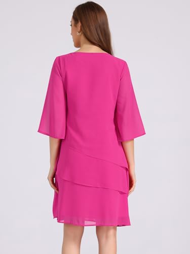 Image of Seta T Women's Chiffon Dresses 3 /4 Bell Sleeve Crewneck Tiered Layered Flowy Dress Party Wedding Outfits