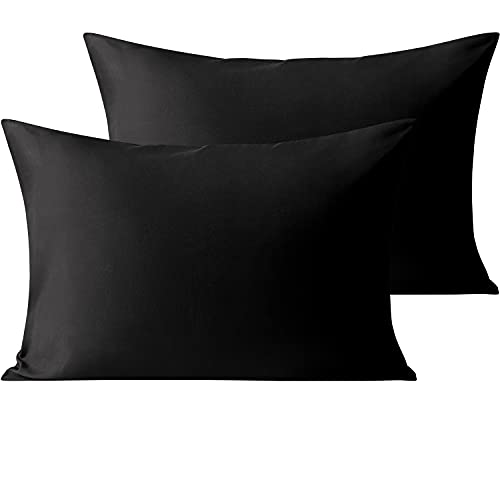 Organictune Microfiber Pillow Cases Standard Set of 2 with Envelope Closure Shrinkage and Fade Resistant Pillowcases(Black,20x26 Inches)