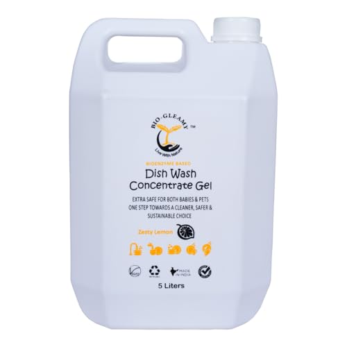 Image of Bio-Enzime Based Dishwash Gel Yellow Lemon & active salt, Refreshing, Antibacterial, Leaves no residue,Fast Cleaner for all types of Utensils, Dishwasher Liquid, Refill Can (5L)
