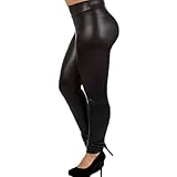 7th Element Plus Size Faux Leather Leggings Lightweight High Waisted for Womens Girls (Size 3XL),Black