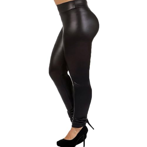 7th Element Plus Size Faux Leather Leggings Lightweight High Waisted for Womens Girls (Size 3XL),Black