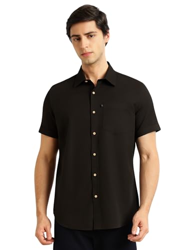 Image of Thomas Scott Men's Premium Slim Fit Casual Shirt | 100% Cotton Twill | Short Sleeves | Spread Collar | Solid Smart Casual Shirt for Men