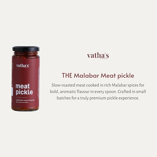 Image of Vathas Kerala Style 100% Boneless Meat Pickle - Authentic Homemade Pickle, Spicy & Tangy Non-Veg Kerala Achar, Ready-to-Eat Traditional Achar in Premium Glass Jar - 225g