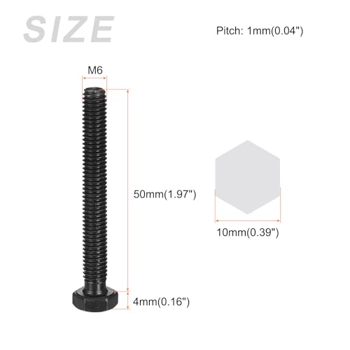 Image of METALLIXITY Hex Bolts (M6-1x50mm) 20Pcs, 12.9 Grade Carbon Steel Fully Threaded Black Oxide, Coarse Thread UNC Hex Head Screw Bolt - for Mechanical Repair