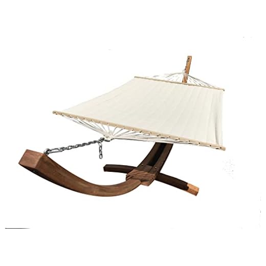 Petra Leisure, 14 Ft. Water Treated Wooden Arc Hammock Stand + Premium Quilted, Double Padded Hammock Bed. 2 Person Bed.450 LB Capacity(Teak Stain/Beige)